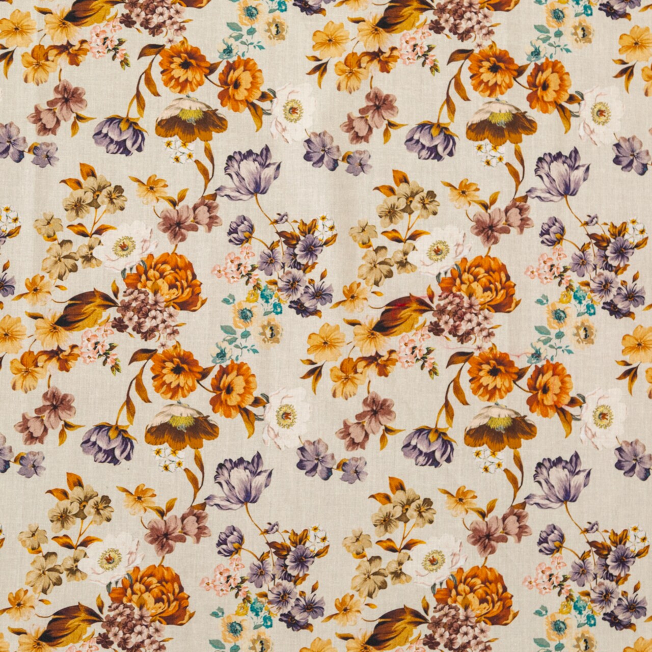 1 Yard Cotton Voile Cream and Rust Floral August Rush Print Fabric